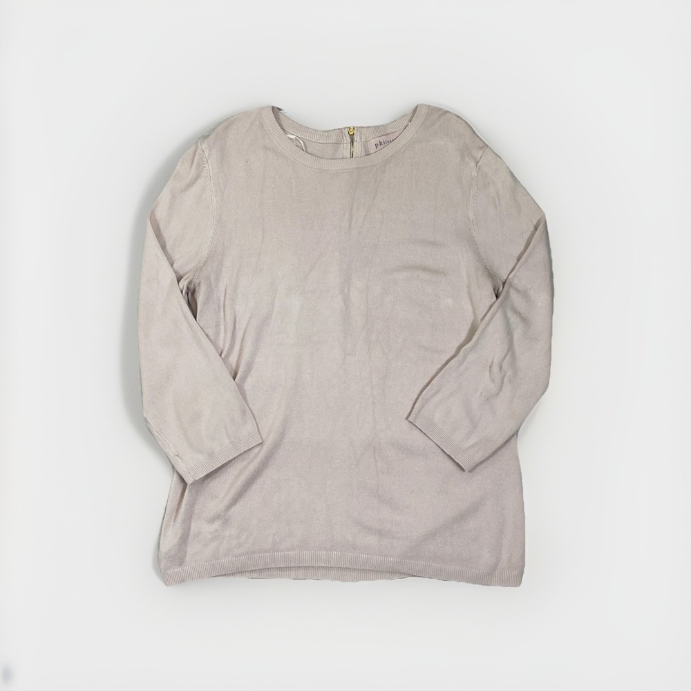 Philosophy Sweater Republic Knit Top 3/4 Sleeve Pullover Pink Blush Large